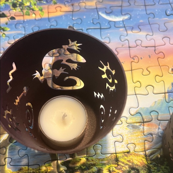 PartyLite Purple Maroon Metal Desert Kokopelli lizard Gecko Candle Holders set - Picture 6 of 7